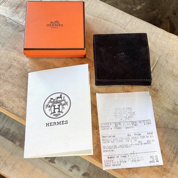 Hermès Graphite Alligator Étrivière Double Tour PHW Bracelet - Picture 10 of 11